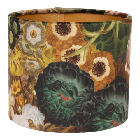 Lampenkap - Bloemenprint - 20 cm - goud - stof