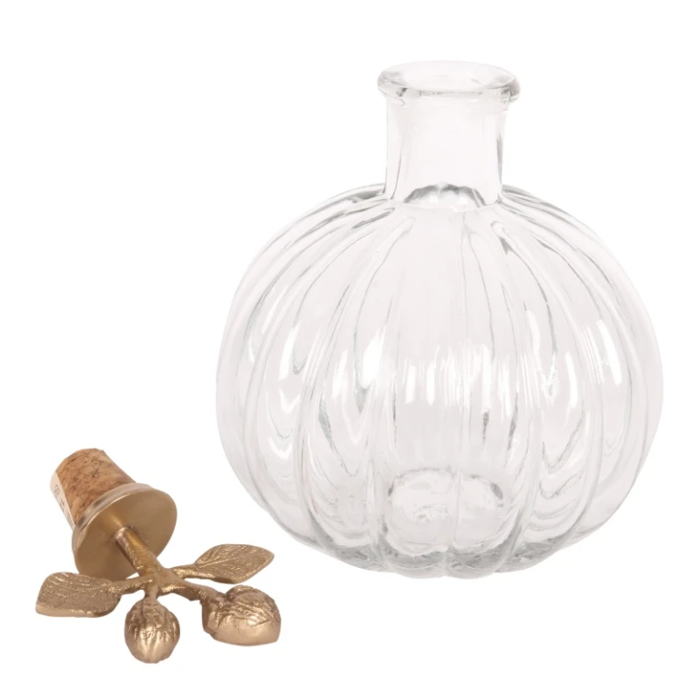 Bouteille décorative avec bouchon - 19 cm - jaune - laiton et verre