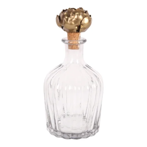 Decoratief flesje met rozenstopper - 20 cm - goud - hout