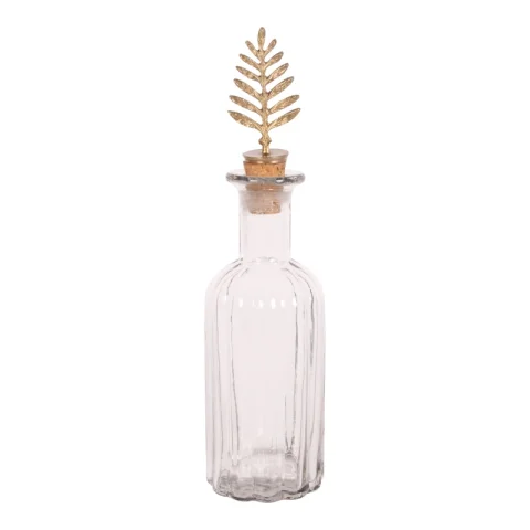 Decoratief fles met stopper - 25 cm - goud - messing en glas