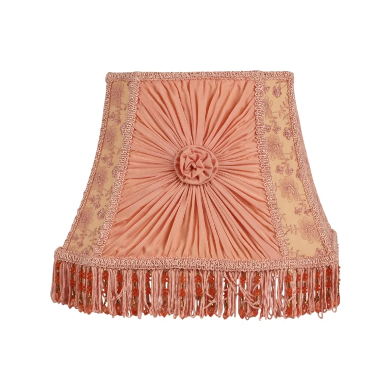 Abat-jour victorien carré - 30 cm - Rose - Tissu