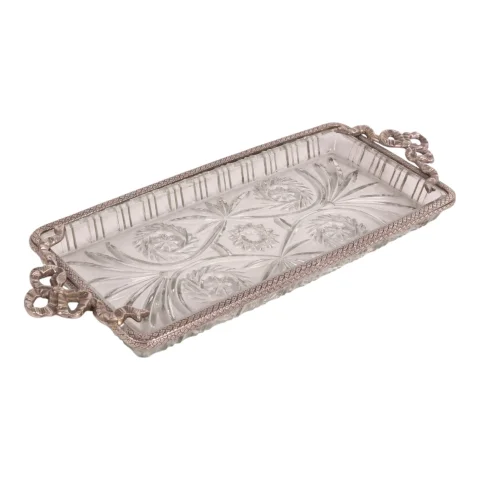 Dienblad messing en glas - zilver - 33 x 16 cm
