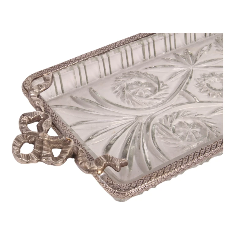 Plateau en laiton et verre - argent - 33 x 16 cm