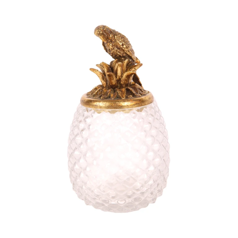 Pot de décoration avec couvercle - perroquet - or - 22 cm - 1 pièce