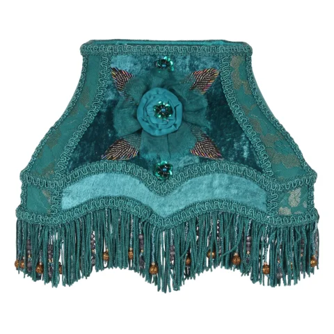Lampenkap Victorian rechthoek - 22 cm - petrol - stof